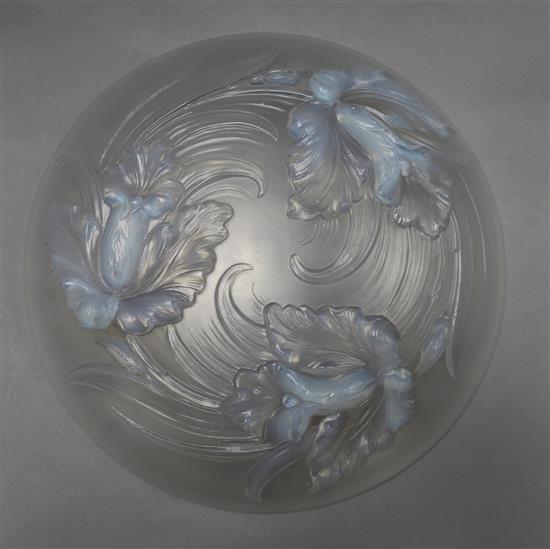 A large opalescent glass Hibiscus pattern bowl by Verlys, France, diameter 35cm